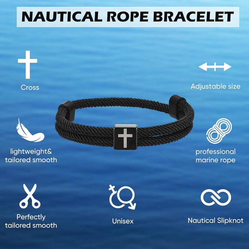 TempBeau Store Braided Men Rope Cross Bracelet - Adjustable Tree of Life Cord Surfing Bracelet, Handmade Nautical Navy Marine String Bracelet with Metal Knot, Easter Women Bracelets Gifts - Image 4